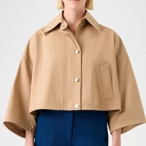 Akris Punto Beige Cotton Gabardine Cropped Jacket Coat NEW Size 4 Oversized NWT
